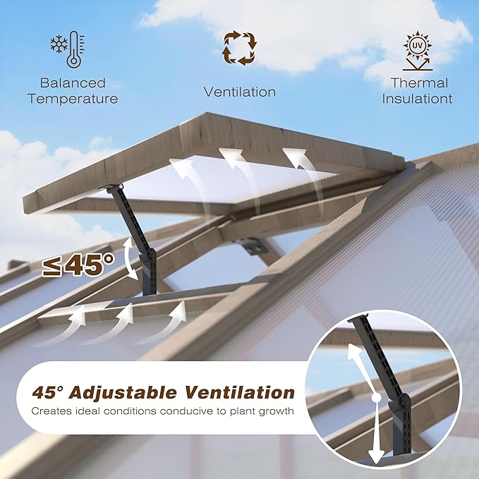 Mupater 6'x12' Wooden Polycarbonate Greenhouse,Outdoor with Ventilated Window and Lockable Door, Walk-in Greenhouse for Backyard, Patio, Lawn, Brown