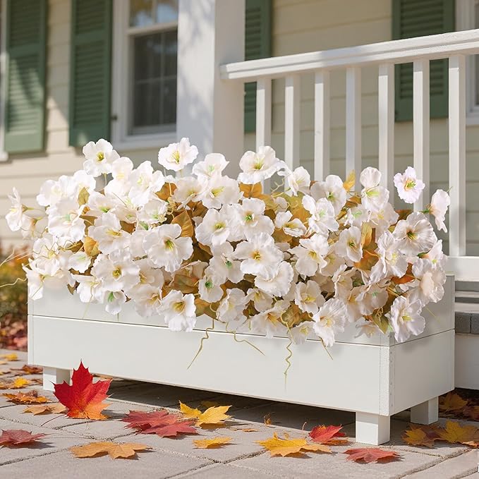 INSPRING Fake Fall Flowers Artificial Mums for Outdoors Autumn Decoration, Faux Silk Flowers Plants Realistic UV Resistant Tropical Flower Artificial for Outside Planter Patio (FWhite, 6 Bundles)