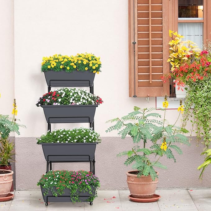OYEAL Raised Garden Bed 4 Tier Vertical Garden Planter Indoor Outdoor Raised Planter Box with Legs Elevated Herb Garden Planters for Flowers Vegetables Plants, Grey