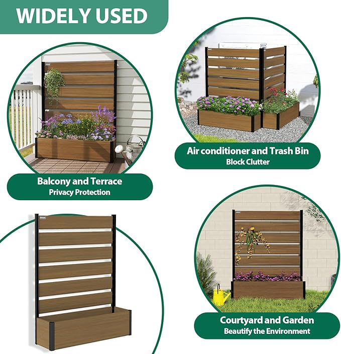 Vertical Screen Planter Bed - Raised Garden Box with Trellis for Climbing Plants, Durable Privacy Fence Planter for Outdoor, Patio, Deck Aluminum Frame, Brown