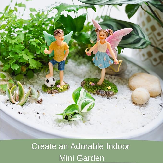 PRETMANNS Fairies for Fairy Garden - Boy & Girl Figurines – Cute Accessories for Indoor or Outdoor Miniature Garden – 2-Piece Set