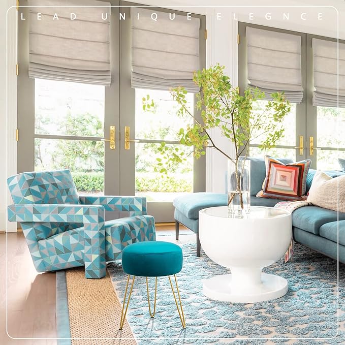 LUE BONA Vanity Stool, Teal Vanity Stools for Makeup Room, Round Ottoman Foot Stool, Velvet Footrest Vanity Chair for Bathroom Vanity, Bedroom, Living Room, Entryway, Offices