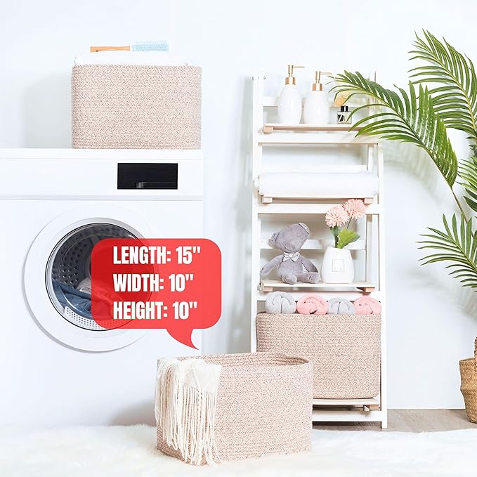 MINTWOOD Design 3-Pack Decorative Woven Storage Baskets for Shelves, Cube Bin Box for Organizing Books, Shoes, Dog Toys, Pantry Closet and Living Room Organizer, Oatmeal Brown