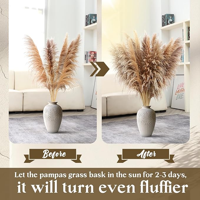 40" inch 12 pcs Natural Pampas Grass Decor Tall,Boho Home Decor,Pompas Grass,Dried Tall Pampas Grass for Wedding Floral Arrangements,Farmhouse,Party,Farmhouse,Wall,Bedroom Decor