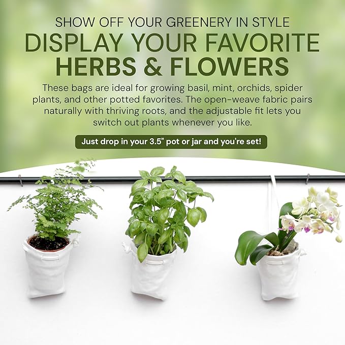 Organic Hemp Hanging Plant Bag – Reusable Natural Fiber Flower Pot Holder for Indoor & Outdoor Use – Fits 3.5 Inch Pots – Strong Drawstring – Ideal for Vertical Gardens, Orchids & Herbs 3-Pack