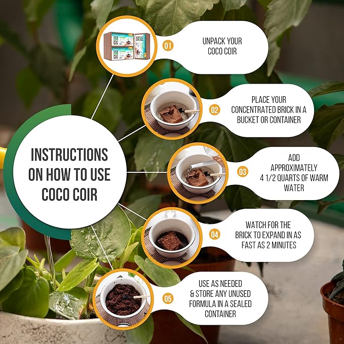 Coco Coir Bricks 5-Pack (650g Each) – Peat-Free Coconut Coir/Peat, Low EC & pH Balanced, High Expansion Seed Starter for Potting Mix, Hydroponics, Mushroom Substrate & Reptile Bedding