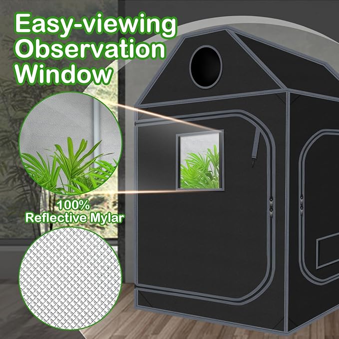 5x5 Grow Tent, 60"x60"x72" Roof Cube Plant Grow Tent, Indoor Growing Tent with Observation Windows, Lightproof Roof Cube Tent with Floor Tray, Mylar Hydroponic Tent
