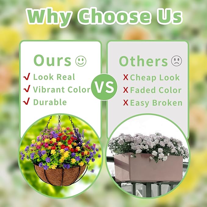 24 Bundles Artificial Flowers for Outdoors UV Resistant, Artificial Flowers Outdoor Decoration, No Fade Faux Fake Flowers Greenery Shrub Plants for Garden Home Front Porch Window Hanging Decor