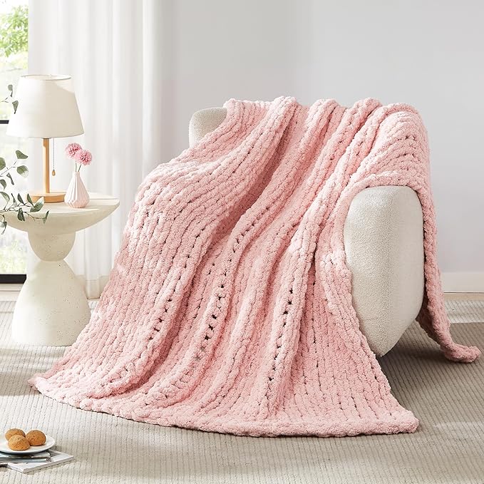 L'AGRATY Chunky Knit Blanket Throw - Soft Chenille Yarn Throw Blanket 60x80: Handmade Thick Cable Knit Crochet Blanket - Large Knit Blanket Chunky Rope Knot Throw Blanket for Couch Sofa Bed Home Decor