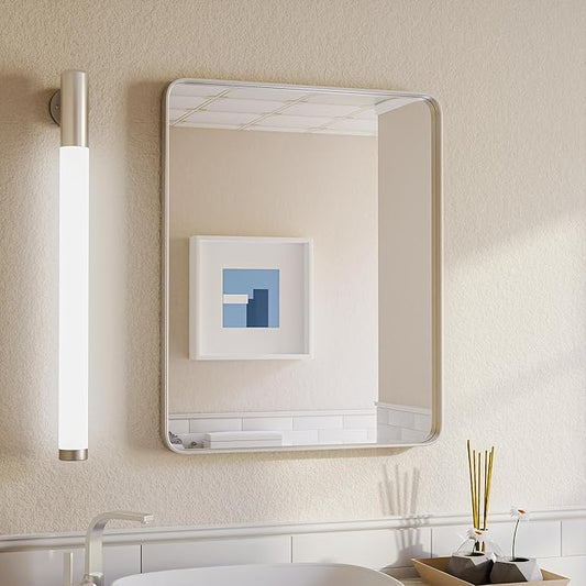 ISKM Silver Framed Mirror for Wall 20"x 16", Bathroom Vanity Mirror Anti-Rust, Tempered Glass, Rounded Rectangle Mirror(Horizontal/Vertical)