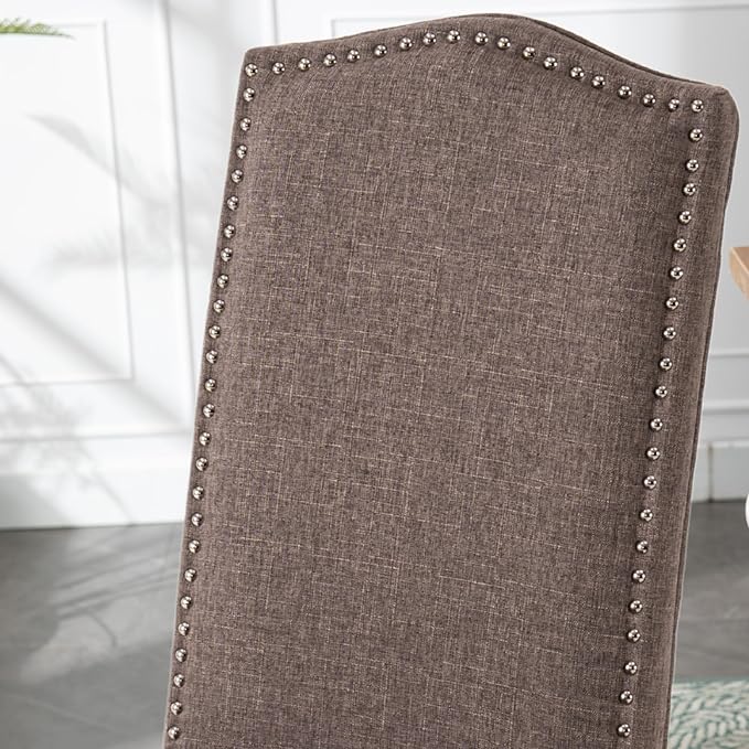 Stylish Upholstered Parsons Dining Chair Kitchen with Silver Nailhead Trim and Sturdy Solid Wood Legs