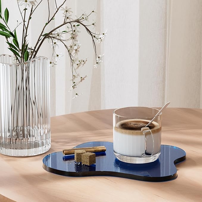 Acrylic Coaster Decorative Plates, Dark Blue Bar Drink Coaster, Clear Cloud Shape Coffee Cup Coaster, Perfect for Tabletop Protection and Accessories Display.(Dark Blue)