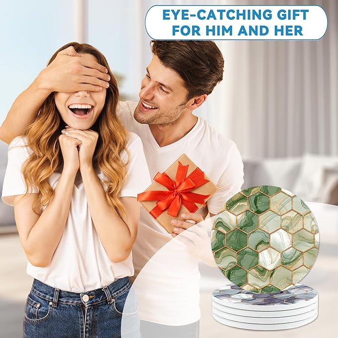 Drinks Coasters Set of 4, Marble Pattern Round 4" Cup Coasters, Absorbent Ceramic Stone Coasters with Cork Base, Cute Coasters for Table Home Décor, Ideal Gifts for Women Men