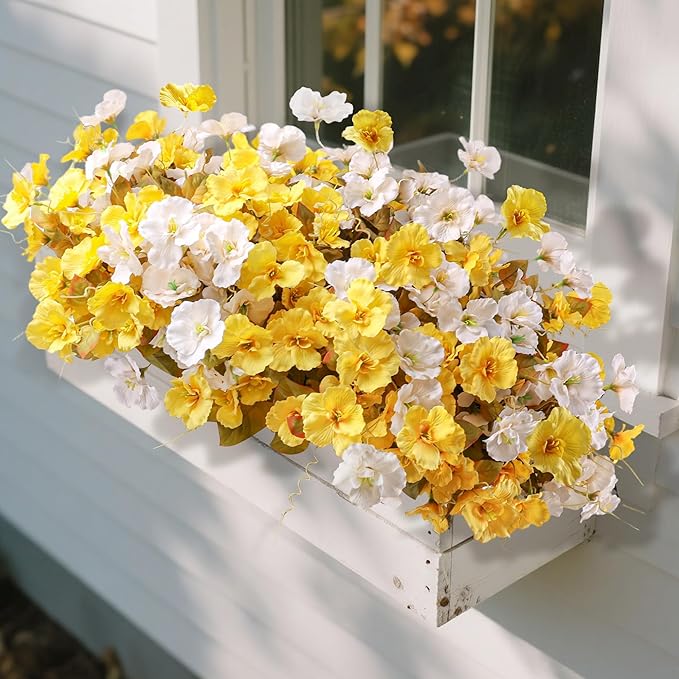 Fake Fall Flowers Artificial Mums for Outdoors Autumn Decoration, Faux Silk Flowers Plants Realistic UV Resistant Tropical Flower Artificial for Outside Planter Patio (F2MixHB, 6 Bundles)