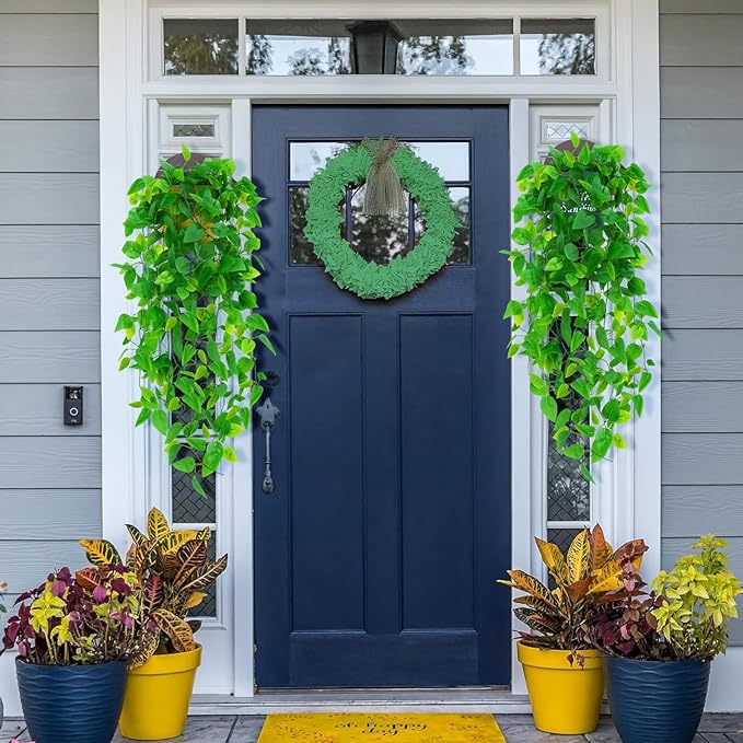 Hanging Plants Artificial Decor,4PCS 13FT Faux Ivy Vine with Planters Wall Fake Hanging Plants in Pots,Silk Greenery Faux Vines for Home Bedroom Living Aesthetic Patio Indoor Outdoor Decor