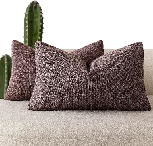 Foindtower Pack of 2 Textured Boucle Throw Pillow Covers Accent Solid Decorative Lumbar Pillow Cases Cozy Soft Couch Cushion Case for Chair Sofa Bedroom Living Room Home Decor 12x20 Inch Dark Purple