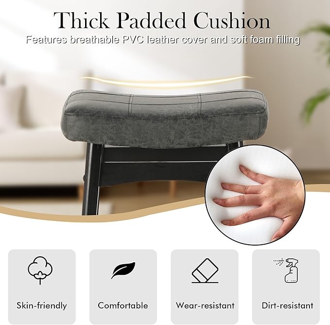 PHI VILLA Counter Height Bar Stools Set of 2 - Farmhouse Barstools with Upholstered Saddle Seat and Solid Wood Legs, Kitchen Counter Island Stools