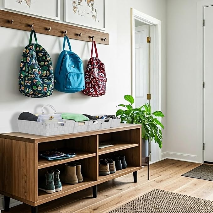 Sorbus Set of 9 Woven Storage Baskets – Mesh Hand-Woven Baskets for Organizing, Fabric Storage Bins for Linen Closet Organizer, Storage Baskets for Shelves, Home Organization and Decor (White)