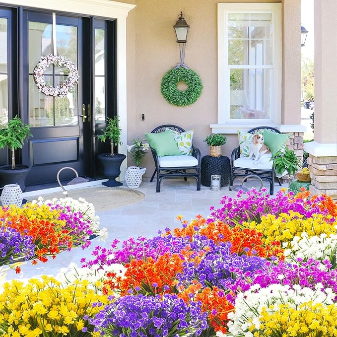 8 Bundles Artificial Daffodil Outdoors Flowers (Pink-Daffodil)