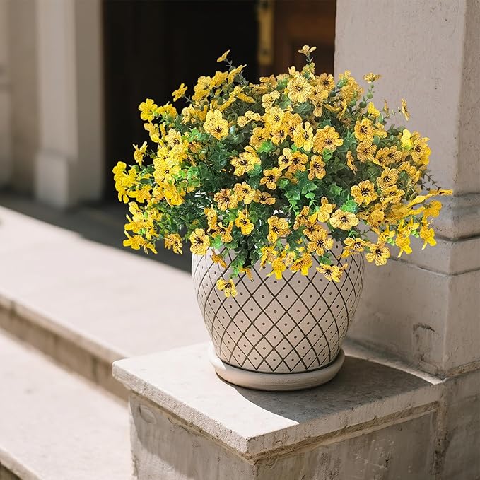 Artificial Mums for Outdoors Garden Home Fall Decor uv Resistant Outdoor Faux Plants Indoor Plastic Fake Plants Greenery Boxwood Porch Patio Fake Mums Flowers 12 Bundles Yard Decorations