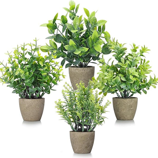4 Pack Fake Plants Ceramic Mini Artificial Greenery Potted Plants for Home Decor Office Decor Room Decor Farmhouse Decor Indoor Table Bathroom Decor