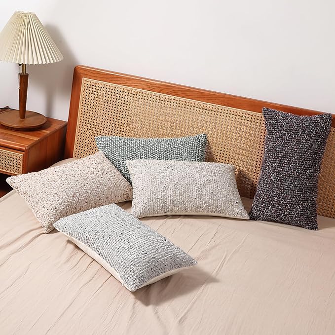 Striped Throw Pillow Covers 12x20 Set of 2 Colorful Purple Textured Boucle Chic Morden Boho Accent Farmhouse Rectangular Lumbar Decorative Couch Pillow Covers for Home Decor Bed Sofa Living Room