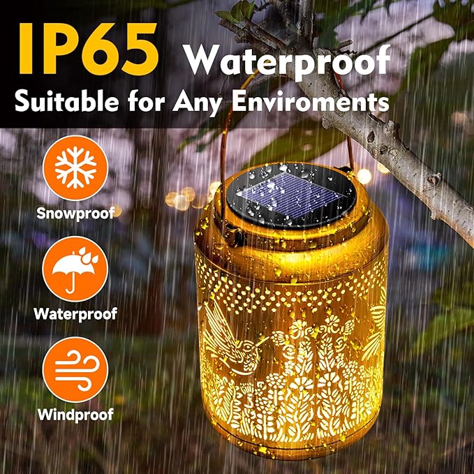 Christmas Gifts for Women, Metal Hummingbird Solar Lanterns, Birthday Gifts for Women Mom Grandma Sister, Outdoor, Waterproof, Hanging Solar Lights Outside, Garden Decor, Decoration for Backyard Patio
