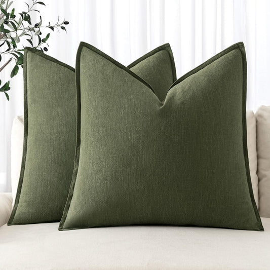 MIULEE Decorative Linen Pillow Covers 28x28 Inch Dark Olive Green Boho Farmhouse Neutral Couch Throw Pillows for Bed Pack of 2 Accent Modern Pillowcase Sofa Livingroom Home Decor