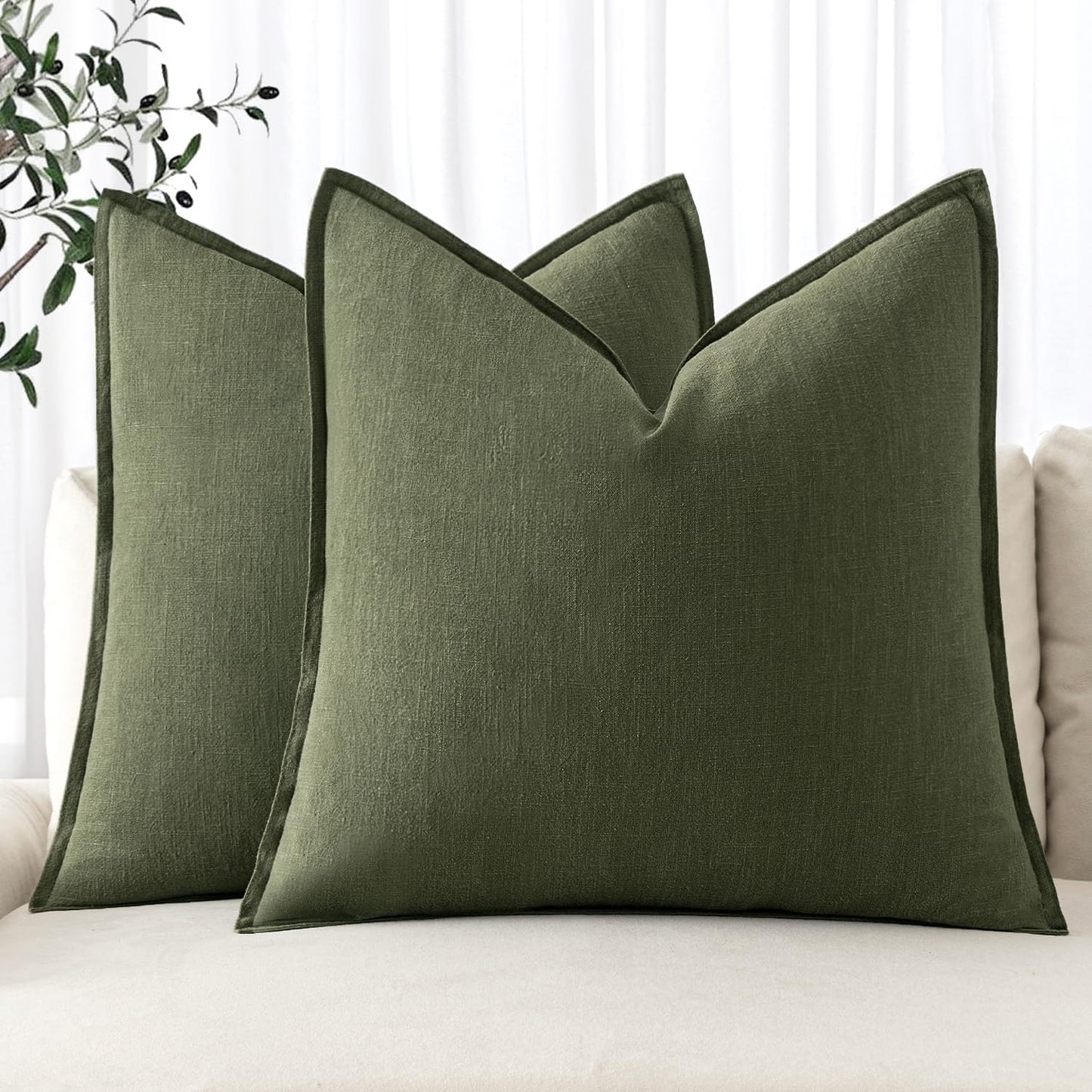 MIULEE Decorative Pillow Covers 18x18 Inch Dark Olive Green Boho Farmhouse Neutral Couch Throw Pillows for Bed Pack of 2 Accent Outdoor Pillowcase Modern Sofa Cushion Livingroom Home Decor