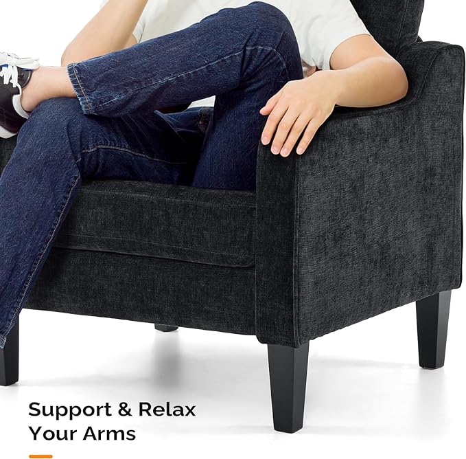 VINGLI Mid Century Modern Accent Chairs - Soft Chenille Upholstered Arm & Side Chairs for Living Room & Reading (Black Chenille)