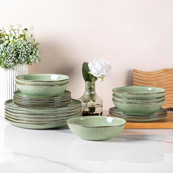 AmorArc Ceramic Dinnerware Sets,Handmade Reactive Glaze Stoneware Plates and Bowls Set,Highly Chip and Crack Resistant | Dishwasher & Microwave Safe Dishes Set,Service for 4 (12pc)