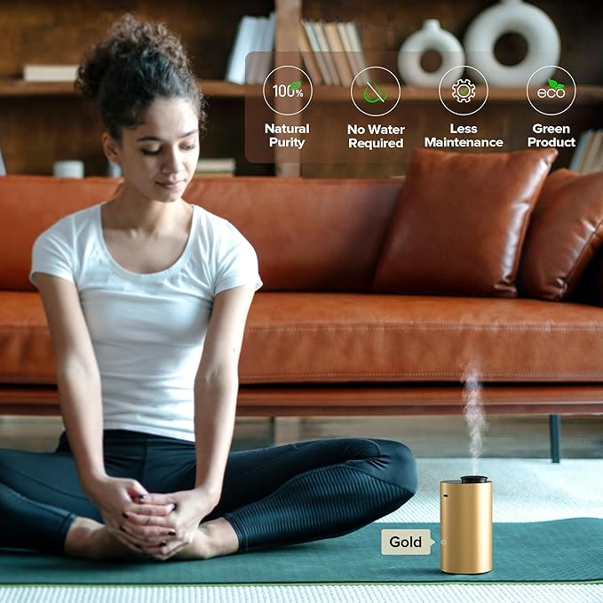 Airversa Waterless Essential Oil Diffuser for Home Aromatherapy Scent Diffusers with 3 Countdown Timer Settings or Timer-Off, 3 Mist Levels for Car Room Studio Office, ANX Premium Metal Ice Blue