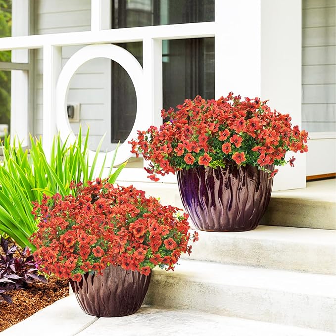 24 Bundles Artificial Flowers for Outdoors & Indoors – UV Resistant Faux Plastic Plants for Garden, Patio, Porch, Window Box, Home Decor – Lush & Vibrant Fake Flowers, Orange