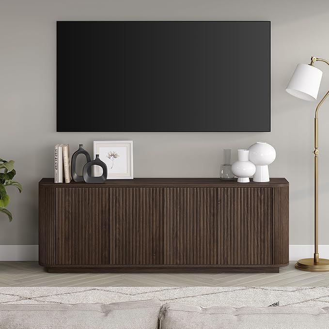 Henn&Hart Rectangular TV Stand for TV's up to 75" in Warm Brown, for Home, Living Room, Bedroom, Entertainment Room, Office