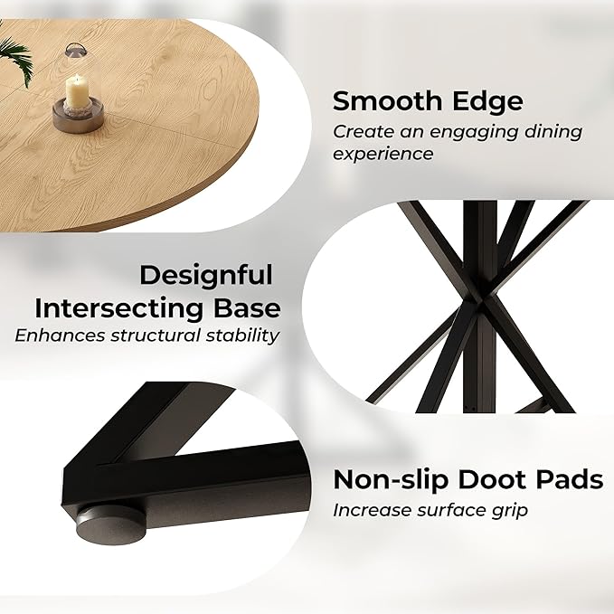 GarveeHome 47 inch Round Dining Table for 4, Oak, Farmhouse Wood Circle Pedestal Kitchen Table, Circle Dinner Table for Kitchen & Dining Room