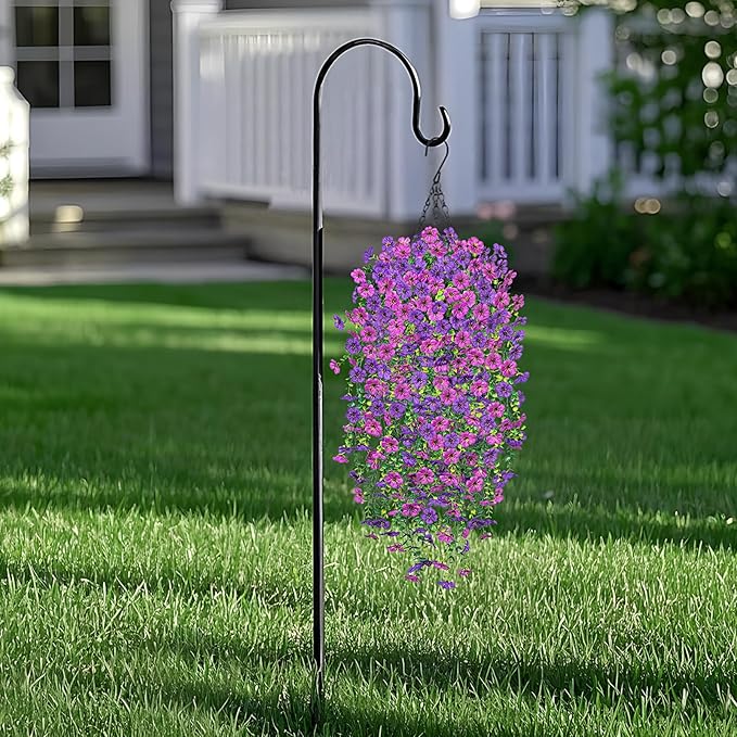 Artificial Fake Hanging Plants Flowers for Spring Outdoor Outside Decor, Faux Mums Silk Realistic Flower, 2 Pcs UV Resistant Look Real Plastic Decorations for Porch Home Patio Balcony Yard