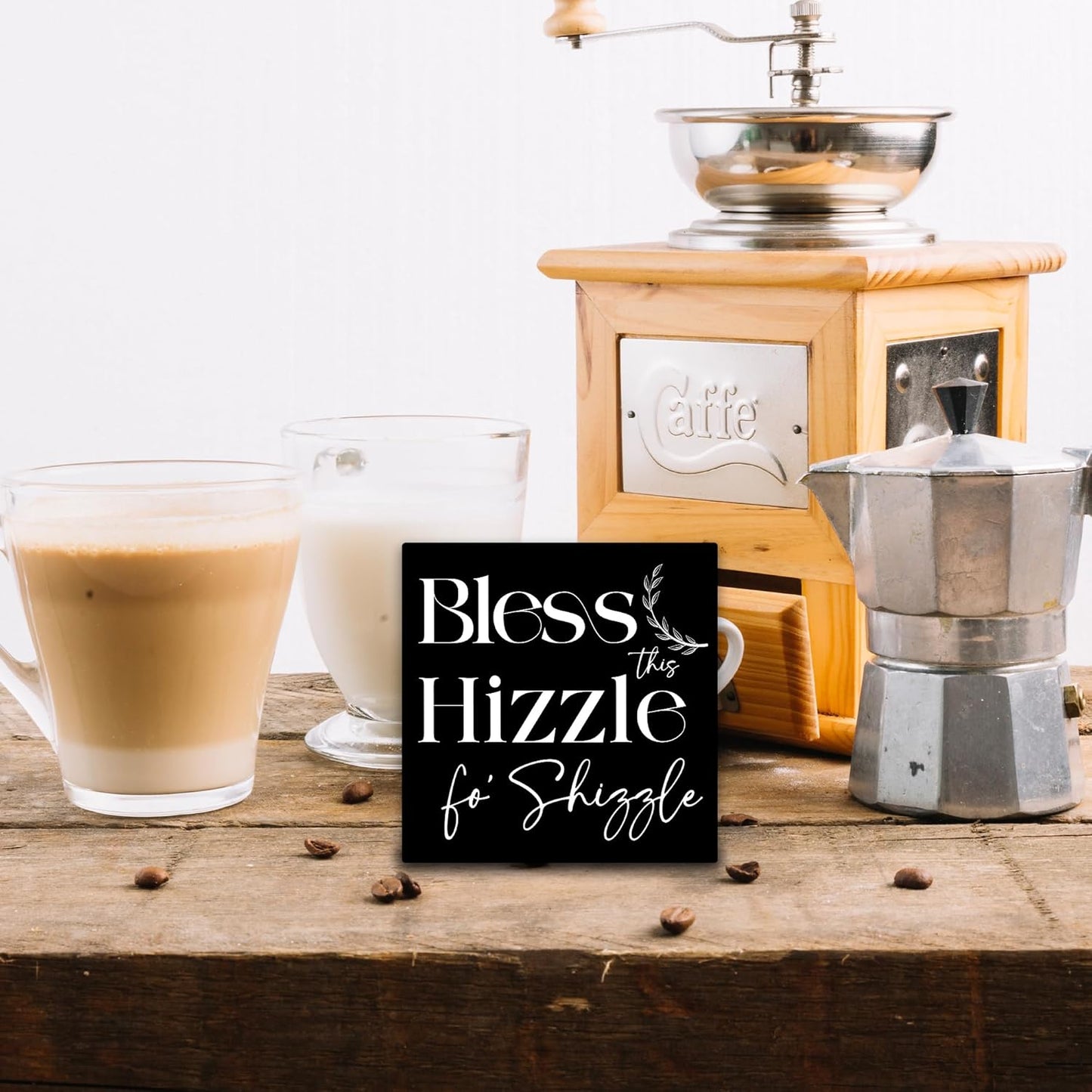 Bless This Hizzle Fo Shizzle Wooden Block Plaque - Black Tabletop Sign Decor For Friend Family Coworker - 5"x5" Room Office Home Wood Block - Funny Desk Favors & Supplies - A10