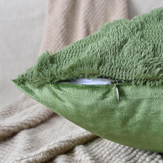 Set of 2 Soft Moroccan Throw Pillow Covers 24x24 Inch Plush Boho Decorative Pillow Cover Accent Cushion Case for Couch Sofa Bed, Olive Green