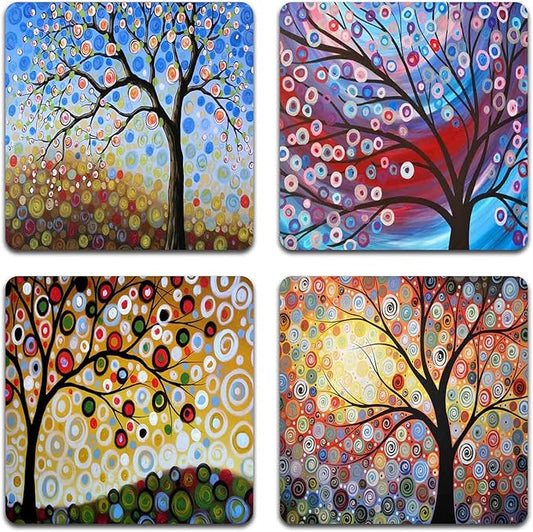Color Tree of Life Square Coaster Set - Made of Recycled Rubber - Set of 4