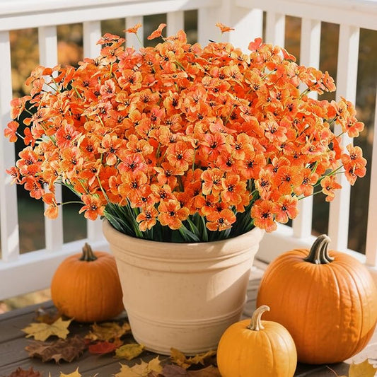 AGIRL 24 Bundles Artificial Fall Flowers Outdoor Indoor Decoration,Fake Plastic Flowers,Faux Mums Plant for Thanksgiving Fall Decor,for Hanging Outside Garden Front Door Porch Patio Window Box