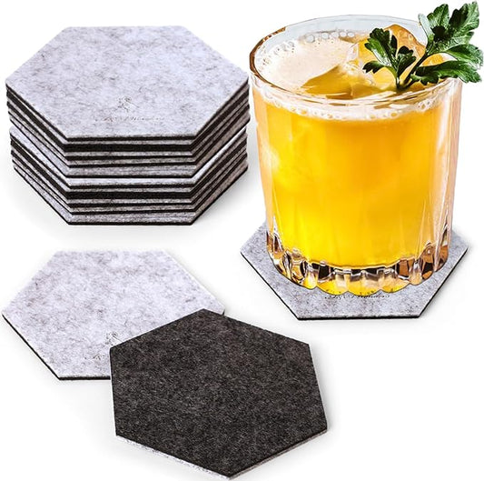 A&A Wonders Premium Felt Coasters for Drink, Two-Tone Reversible, Absorbent Felt Protects Furniture, Table, Anti Slip, Suitable for Drinks & All Table Types (Light Gray/Dark Gray, Hexagon 12 Pack)