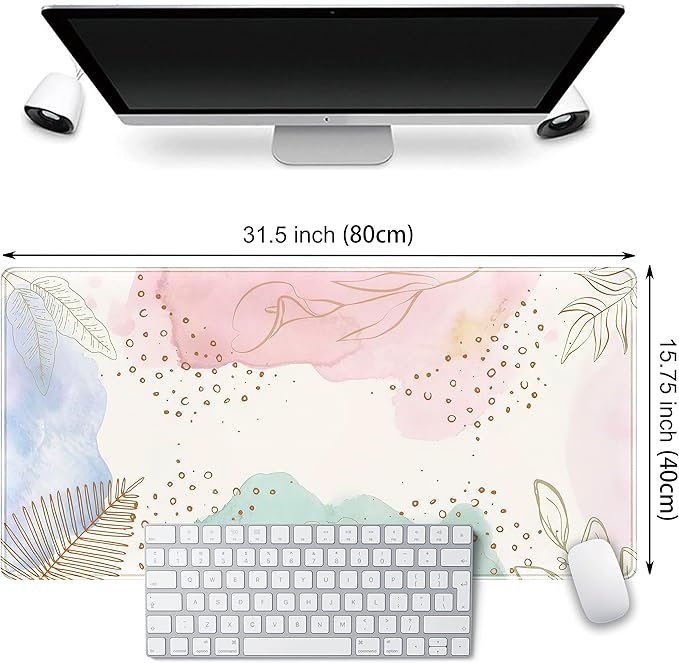 Boho Pastel Painting Mouse Pads, Abstract Mousepad XXL,Extended Mouse Pad for Keyboard & Wireless Mouse,Cute Large Desk Protector Mat Full Desk Gaming Mice Pad for Office Home 31.5x15.75 in