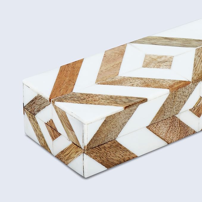 Handicrafts Home Handmade Decorative Storage Box with Lid - Jewelry Organizer, Keepsake Holder & Gift Box, Decor, Marquet Array Pattern Made with Resin Inlay & Wood,cajas organizadoras –10X2.5X1.5 In