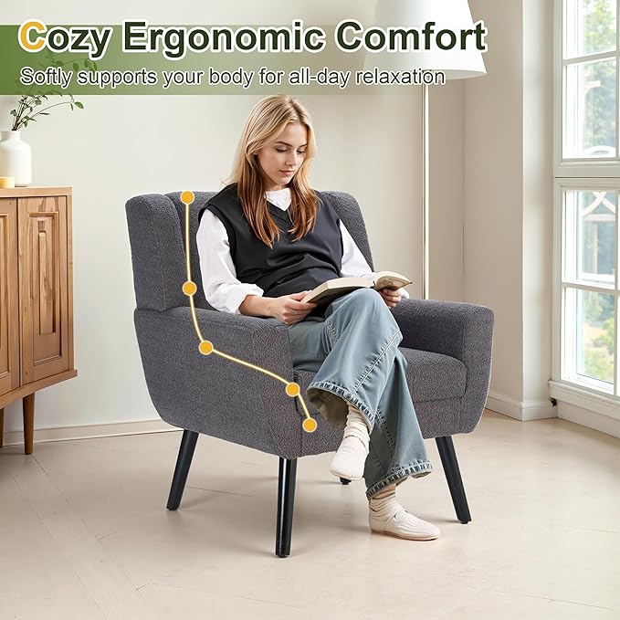NicBex Modern Accent Chair for Living Room Upholstered Foam Filled Living Room Chairs with Metal Legs Teddy Cozy Lounge Armchair for Living Room Bedroom,Grey