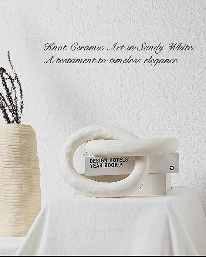 UPWOIGH White Knot Inspired Modern Ceramic Decor,8.07x6.02x8.07 in Large Minimalist Coffee Table Decor,Big Handmade Boho Ceramic Link Chain Decorative Home Décor for Living Room