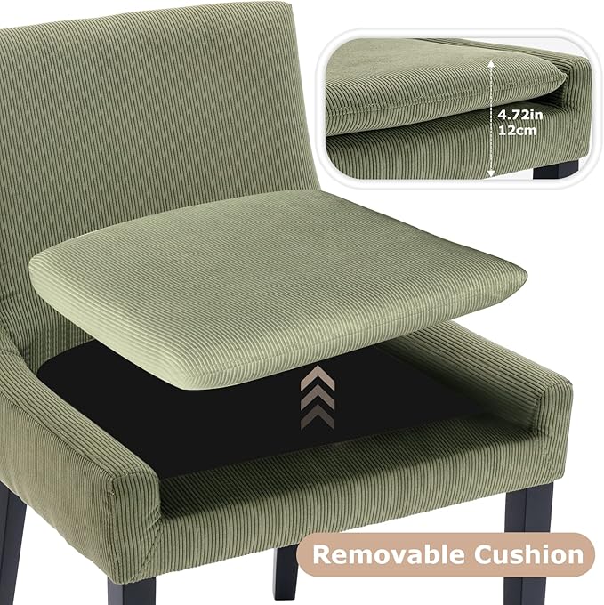 COLAMY Modern Dining Chairs Set of 6, Upholstered Corduroy Accent Side Chairs with Mid Back and Wood Legs for Living Room/Dining Room- Light Green