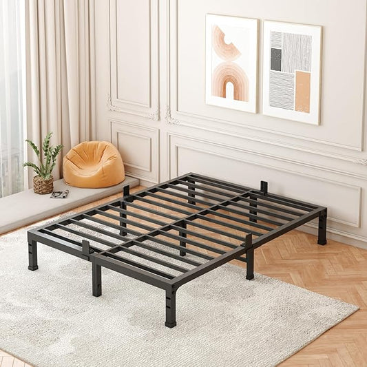 FUIOBYVV Full Size Bed Frame,10 Inch Low-Profile Metal Platform with Steel Slats 3500lbs Support,No Box Spring Needed,Non-Slip Mattress Stopper,Underbed Space,Quiet and Sturdy,Easy Assembly