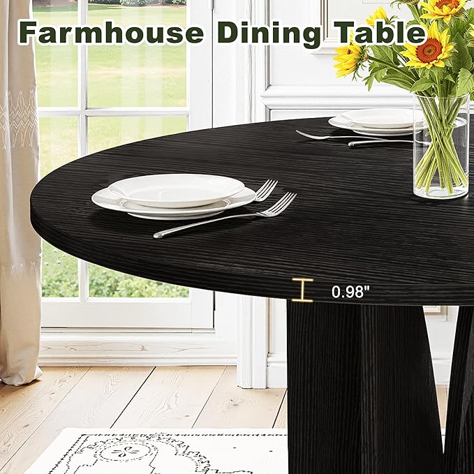 NicBex 39 Inch Round Dining Table for 4, Wooden Small Dinner Table Farmhouse Kitchen Tables with X-Shaped Stable Pedestal for Dining Room, Kitchen, Living Room，Black