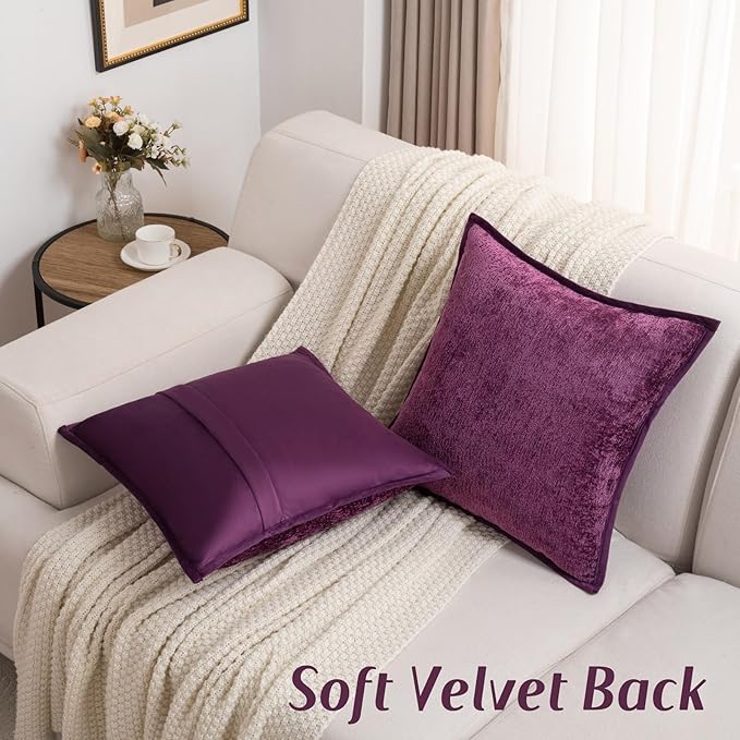 FUTEI Purple Chenille Throw Pillow Covers 22x22 Inch Set of 2,Soft Cozy Bound Edge Design Cushion Case,Home Decor for Couch Bed Living Room