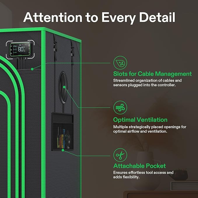 VIVOSUN P224 24"×24"×48" PRO Grow Tent, with Thick 1 inch Poles, Strengthened High Reflective Mylar Oxford Fabric & Extra Hanging Bars for Hydroponics Indoor Plant for AeroLight A100, No High CFM Kit